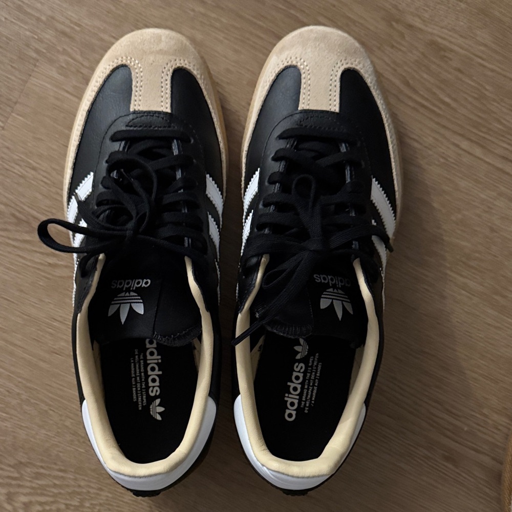 Adidas 6.5Y Black and Beige Sneakers - Picture 1 of 6